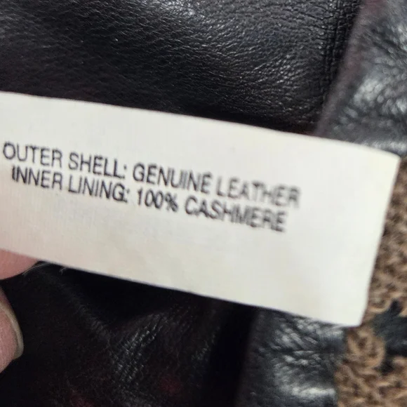 Vtg Isotoner Ladies Black Leather and Brown Cashmere Knit Gloves Size 7 Sm/Med** - Picture 6 of 6